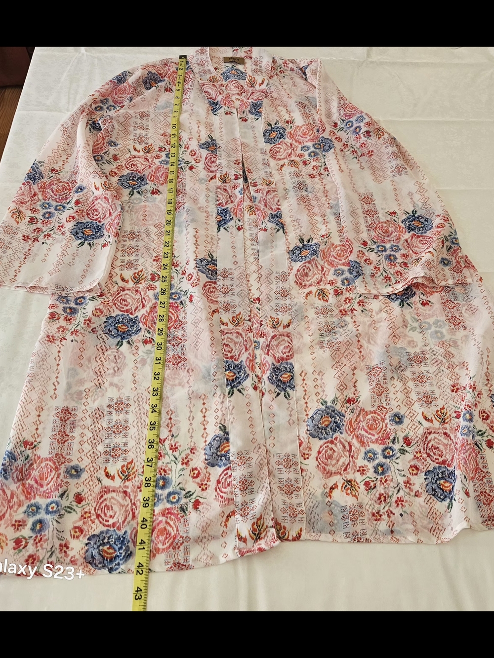JORJA Floral Kimono Cardigan Duster XL White Pink Blue Open Front Lightweight - Picture 10 of 11